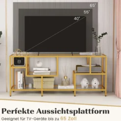 TV-Schrank Fernsehtisch für Fernseher bis zu 65 Zoll TV-Tisch Gold 147 x 40 x 62 cm