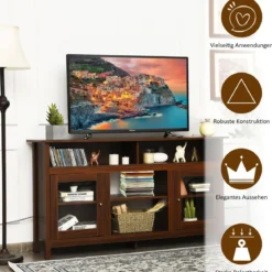 TV Schrank für Fernseher bis zu 65 Zoll 2 in 1 TV Ständer & Kaminschrank 147 x 40 x 81,5 cm Walnuss