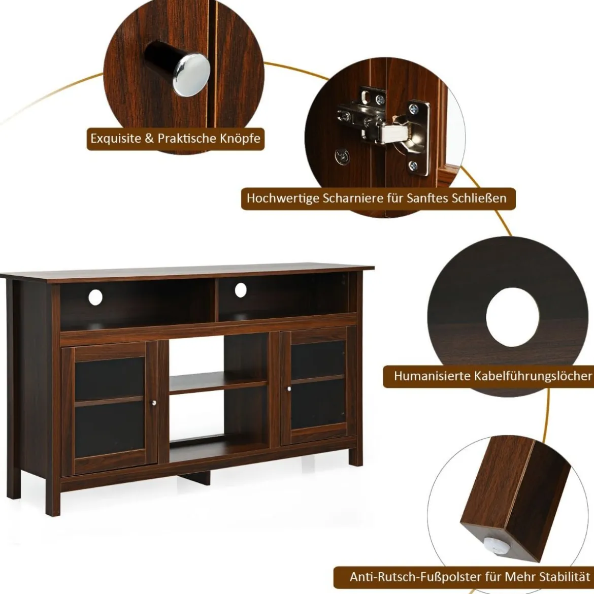 TV Schrank für Fernseher bis zu 65 Zoll 2 in 1 TV Ständer & Kaminschrank 147 x 40 x 81,5 cm Walnuss