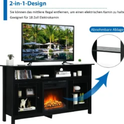 TV Schrank für Fernseher bis zu 65 Zoll 2 in 1 TV Ständer & Kaminschrank 147 x 40 x 81,5 cm Schwarz