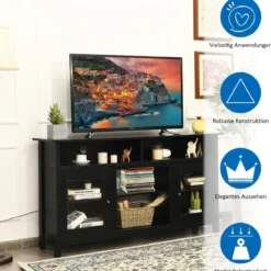 TV Schrank für Fernseher bis zu 65 Zoll 2 in 1 TV Ständer & Kaminschrank 147 x 40 x 81,5 cm Schwarz