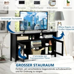 TV Schrank für Fernseher bis zu 65 Zoll 2 in 1 TV Ständer & Kaminschrank 147 x 40 x 81,5 cm Schwarz