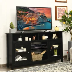 TV Schrank für Fernseher bis zu 65 Zoll 2 in 1 TV Ständer & Kaminschrank 147 x 40 x 81,5 cm Schwarz