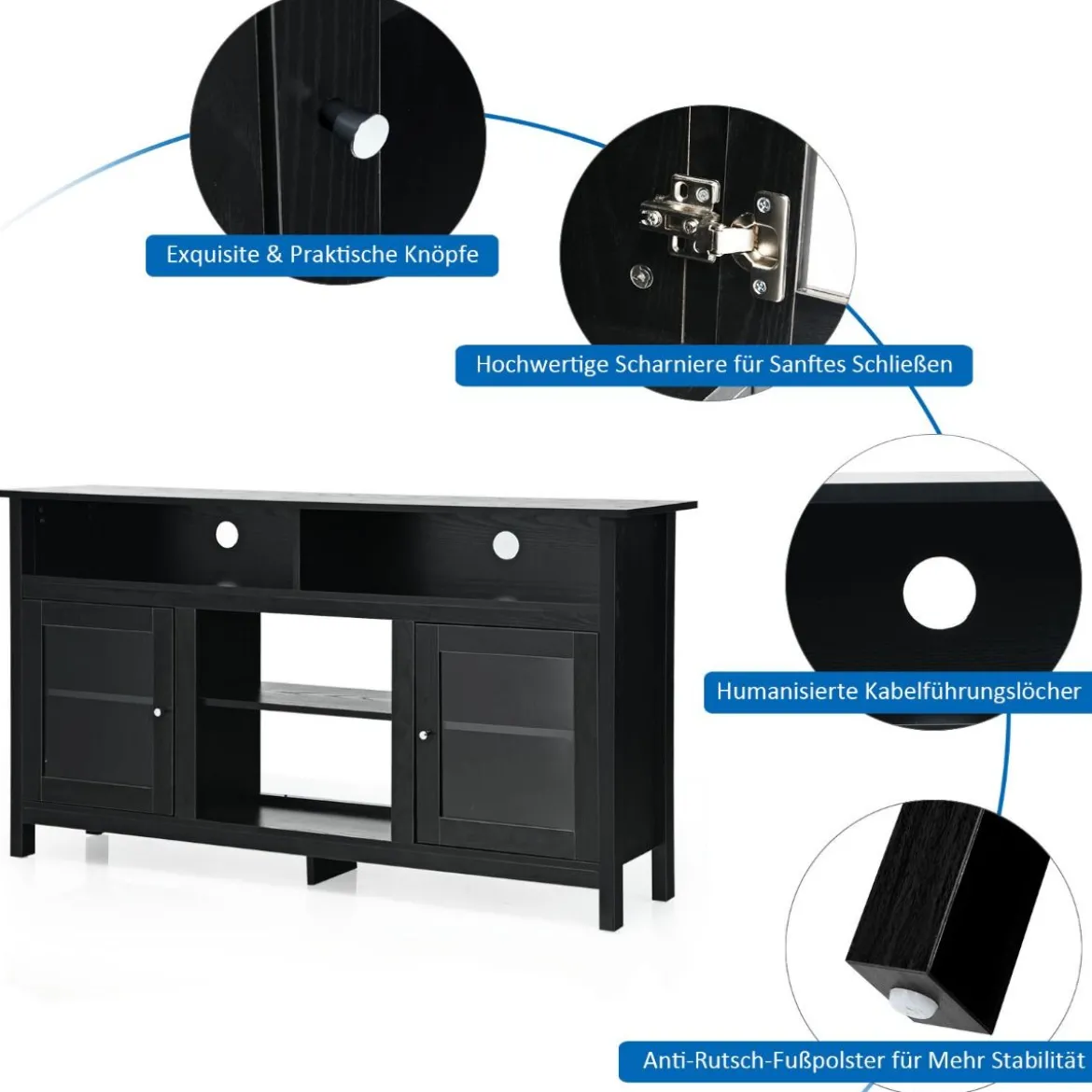 TV Schrank für Fernseher bis zu 65 Zoll 2 in 1 TV Ständer & Kaminschrank 147 x 40 x 81,5 cm Schwarz