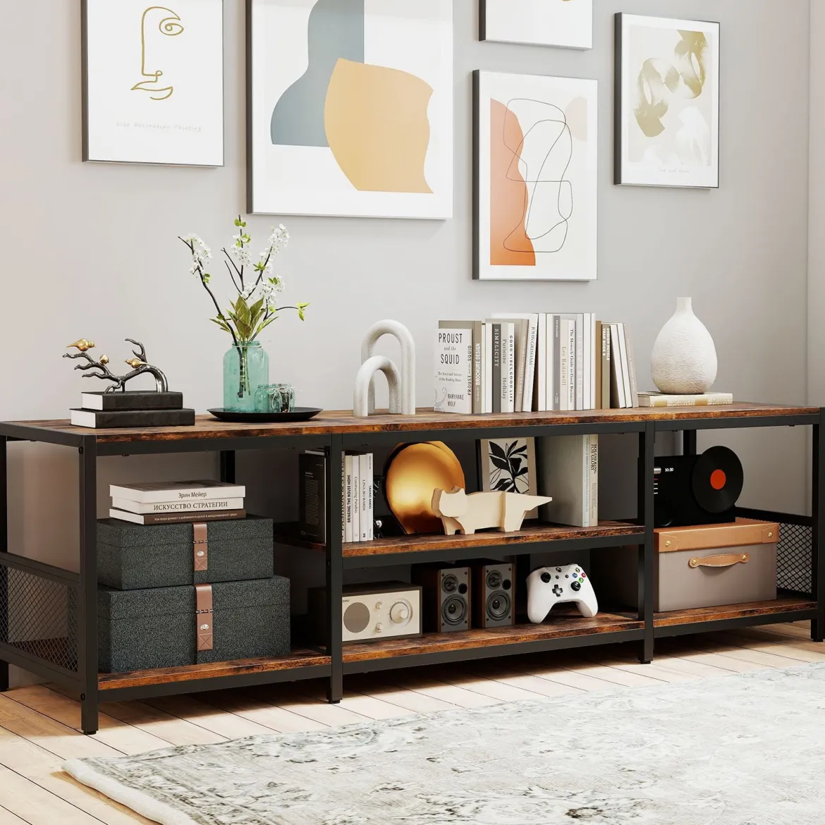 TV Schrank für Fernseher bis zu 65 Zoll Freistehendes Lowboard Industrie Fernsehtisch