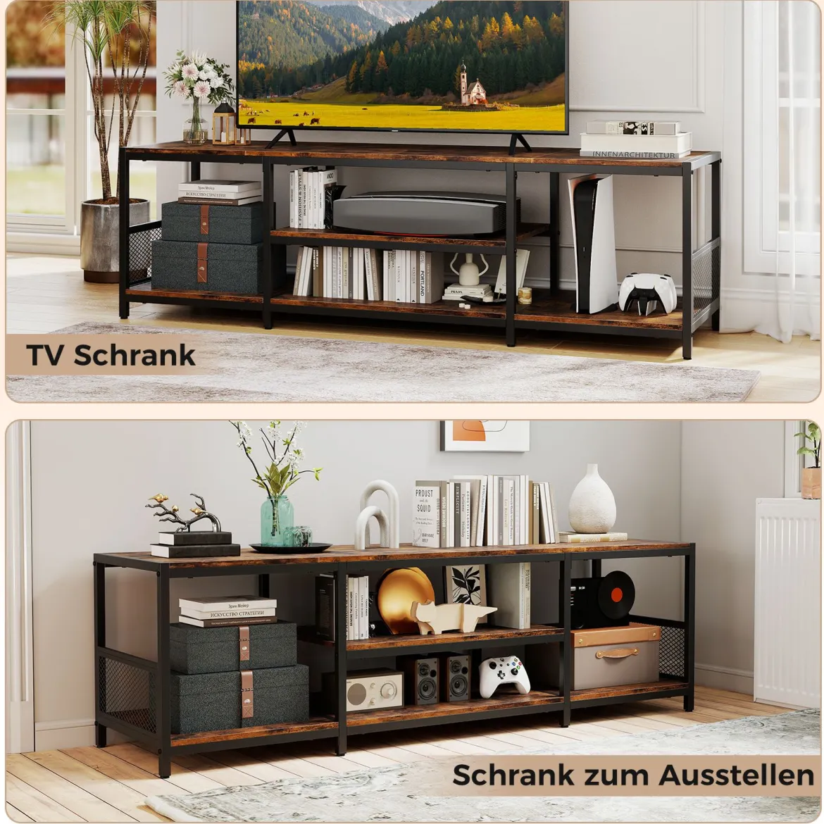 TV Schrank für Fernseher bis zu 65 Zoll Freistehendes Lowboard Industrie Fernsehtisch