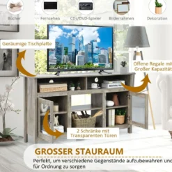 TV Schrank für Fernseher bis zu 65 Zoll 2 in 1 TV Ständer & Kaminschrank 147 x 40 x 81,5 cm Natur