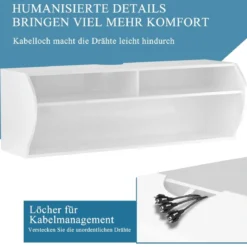 TV Schrank hängend und freistehend Fernsehschrank Holz modern mit 3 offenen Fächern Kommode Weiß