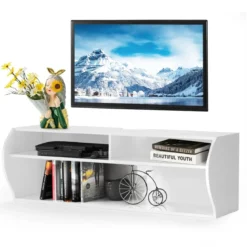 TV Schrank hängend und freistehend Fernsehschrank Holz modern mit 3 offenen Fächern Kommode Weiß