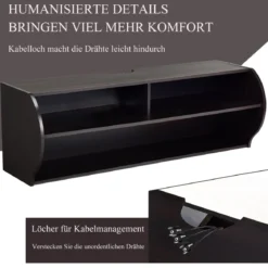 TV Schrank hängend und freistehend Fernsehschrank Holz modern mit 3 offenen Fächern Kommode Braun