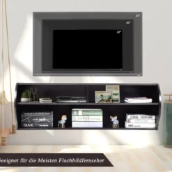 TV Schrank hängend und freistehend Fernsehschrank Holz modern mit 3 offenen Fächern Kommode Braun