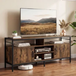 TV-Schrank Lowboard für 65" Fernseher mit 2 Schränke & 4 offene Regale Rustikal Braun