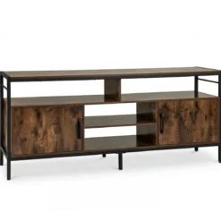 TV-Schrank Lowboard für 65" Fernseher mit 2 Schränke & 4 offene Regale Rustikal Braun