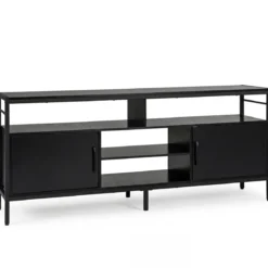 TV-Schrank Lowboard für 65" Fernseher mit 2 Schränken 4 offenen Regalen Schwarz