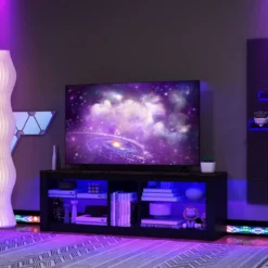 TV Schrank mit LED Beleuchtung für Fernseher bis 65 Zoll Modernes Entertainment Center