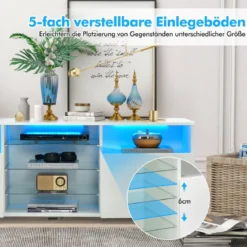 TV Schrank mit LED Beleuchtung & 2 Türen & Verstellbaren Glastablagen Fernsehtisch