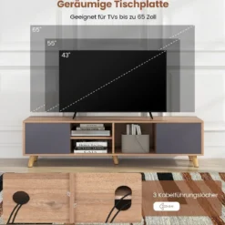 TV Schrank mit Offenem Regal & 2 Schränken TV Lowboard für TVs bis 65 Zoll Fernsehschrank