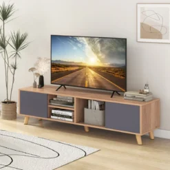 TV Schrank mit Offenem Regal & 2 Schränken TV Lowboard für TVs bis 65 Zoll Fernsehschrank
