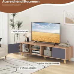 TV Schrank mit Offenem Regal & 2 Schränken TV Lowboard für TVs bis 65 Zoll Fernsehschrank