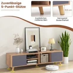 TV Schrank mit Offenem Regal & 2 Schränken TV Lowboard für TVs bis 65 Zoll Fernsehschrank
