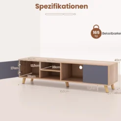 TV Schrank mit Offenem Regal & 2 Schränken TV Lowboard für TVs bis 65 Zoll Fernsehschrank