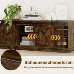 TV Schrank mit 2 Schiebetüren & Verstellbaren Regalen TV-Ständer für bis 70