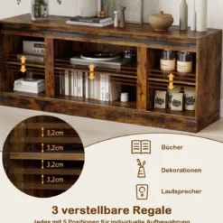 TV Schrank mit 2 Schiebetüren & Verstellbaren Regalen TV-Ständer für bis 70