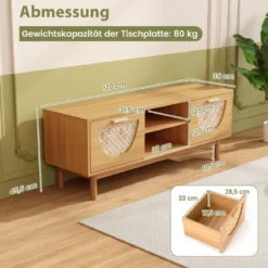 TV Schrank mit 2 Schubladen & Offenen Regalen für TVs bis 55 Zoll TV Lowboard Fernsehschrank