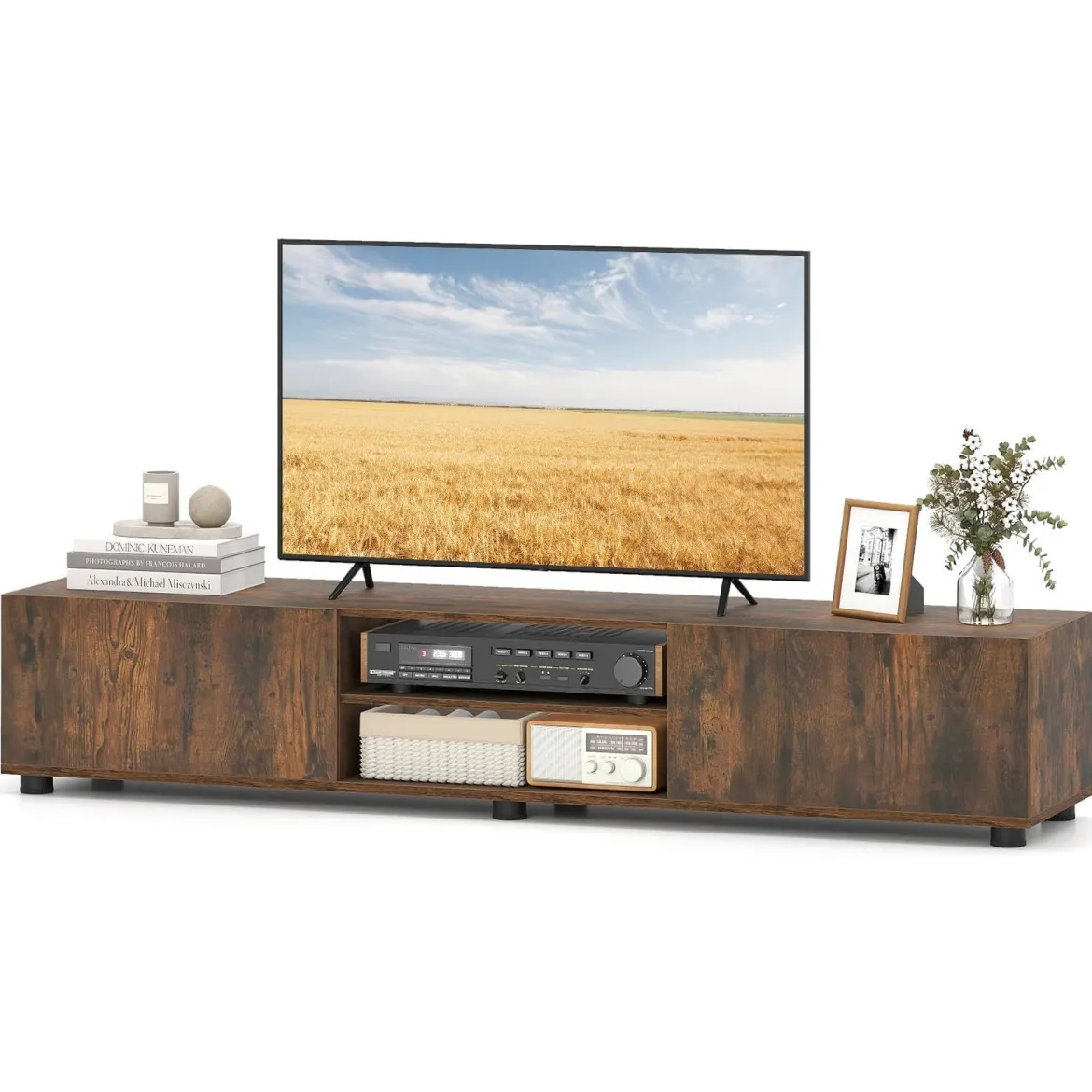 TV-Schrank TV-Kommode für TV bis zu 70 Zoll Fernsehschrank mit 2 Türen 160 x 35 x 30cm Rustikalbraun