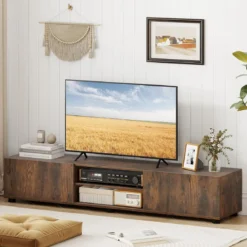 TV-Schrank TV-Kommode für TV bis zu 70 Zoll Fernsehschrank mit 2 Türen 160 x 35 x 30cm Rustikalbraun
