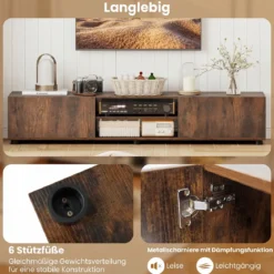 TV-Schrank TV-Kommode für TV bis zu 70 Zoll Fernsehschrank mit 2 Türen 160 x 35 x 30cm Rustikalbraun