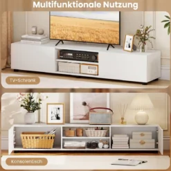 TV-Schrank TV-Kommode für TV bis zu 70 Zoll Fernsehschrank mit 2 Türen 160 x 35 x 30cm Weiß