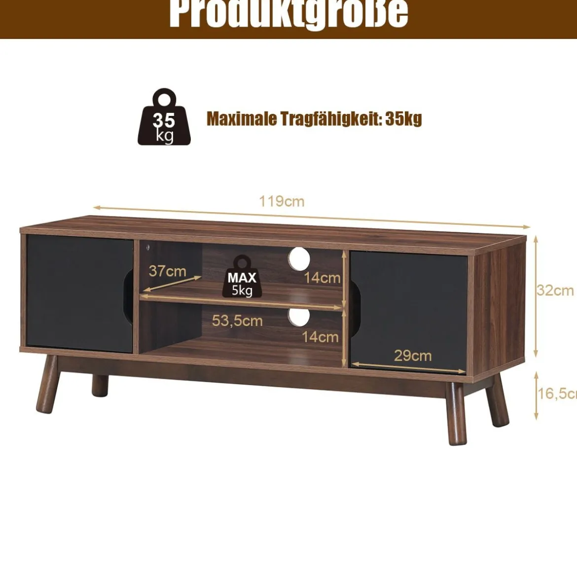 TV-Ständer Fernsehschrank Holz für TVs bis zu 50" Fernsehtisch mit offenem Regal Schwarz