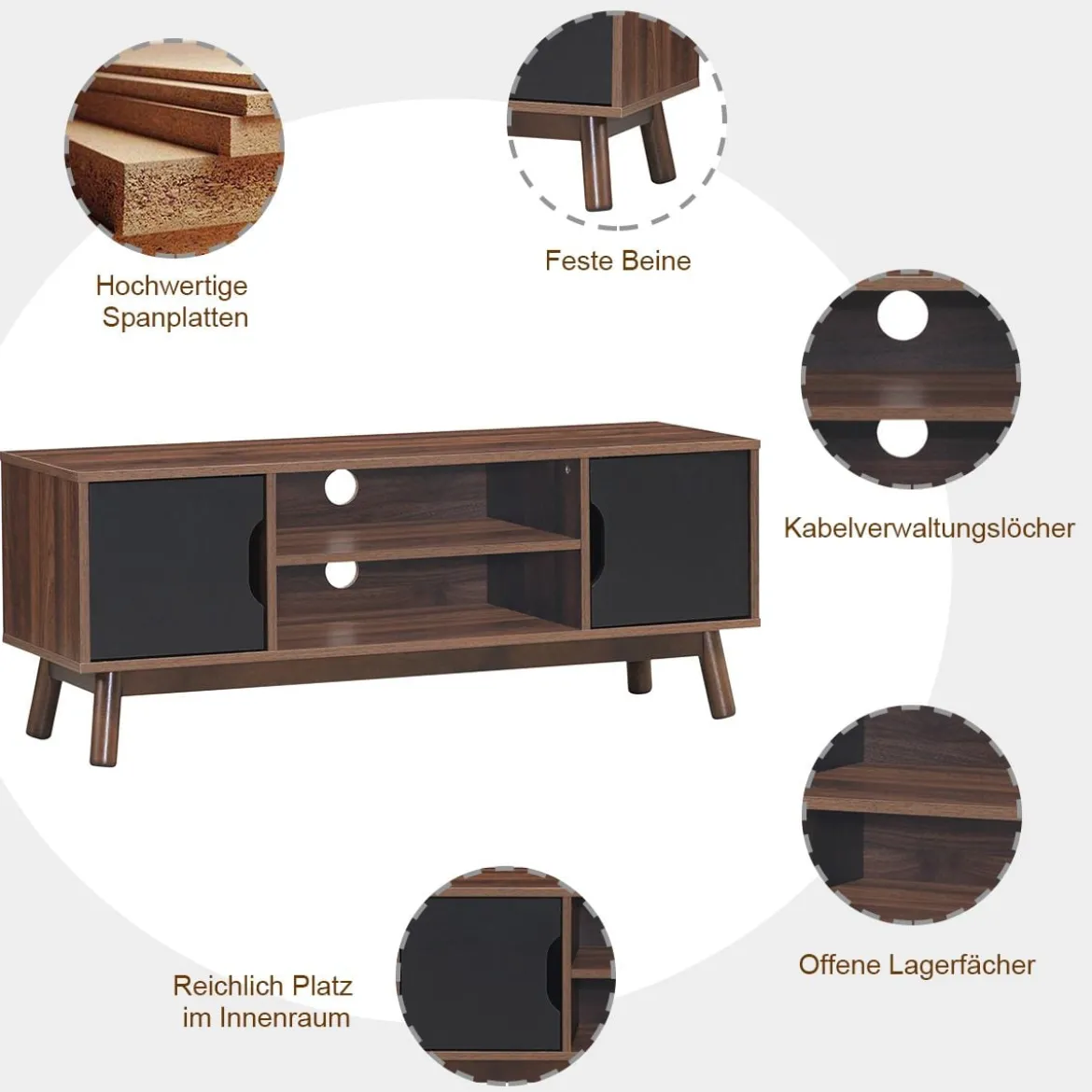 TV-Ständer Fernsehschrank Holz für TVs bis zu 50" Fernsehtisch mit offenem Regal Schwarz
