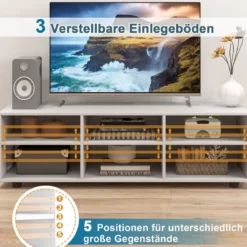 TV-Ständer für Fernseher bis 55 Zoll TV-Schrank mit 6 Ablagefächern Weiß
