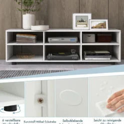 TV-Ständer für Fernseher bis 55 Zoll TV-Schrank mit 6 Ablagefächern Weiß