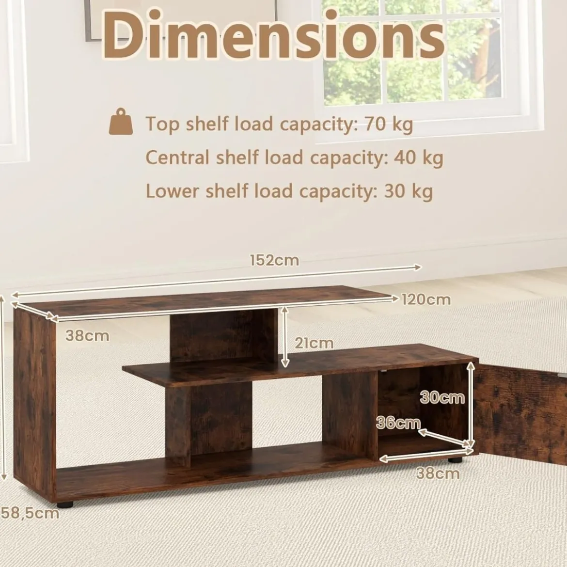 TV-Ständer für Fernseher bis zu 55 Zoll mit Ablageflächen & Schrank TV Schrank Lowboard