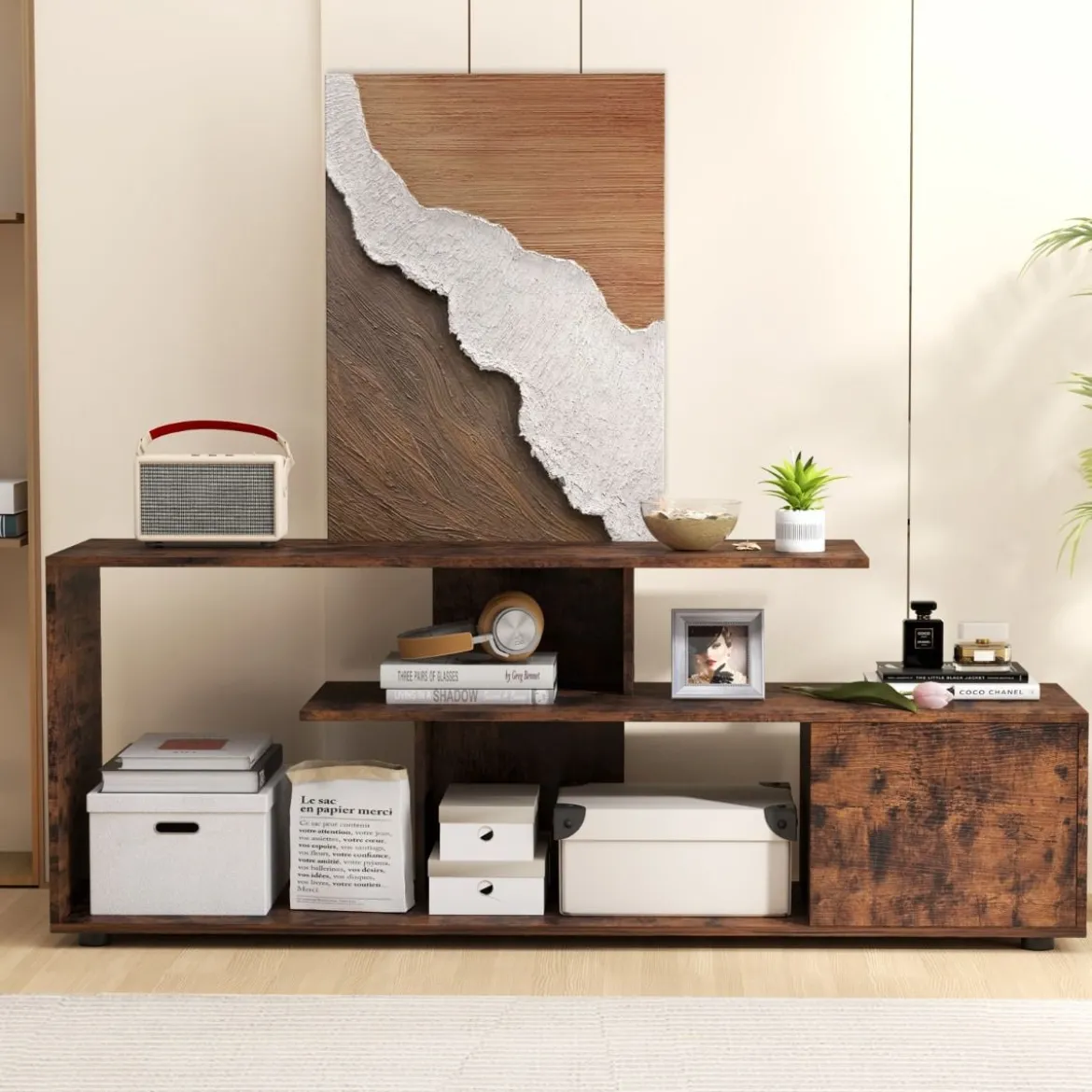 TV-Ständer für Fernseher bis zu 55 Zoll mit Ablageflächen & Schrank TV Schrank Lowboard