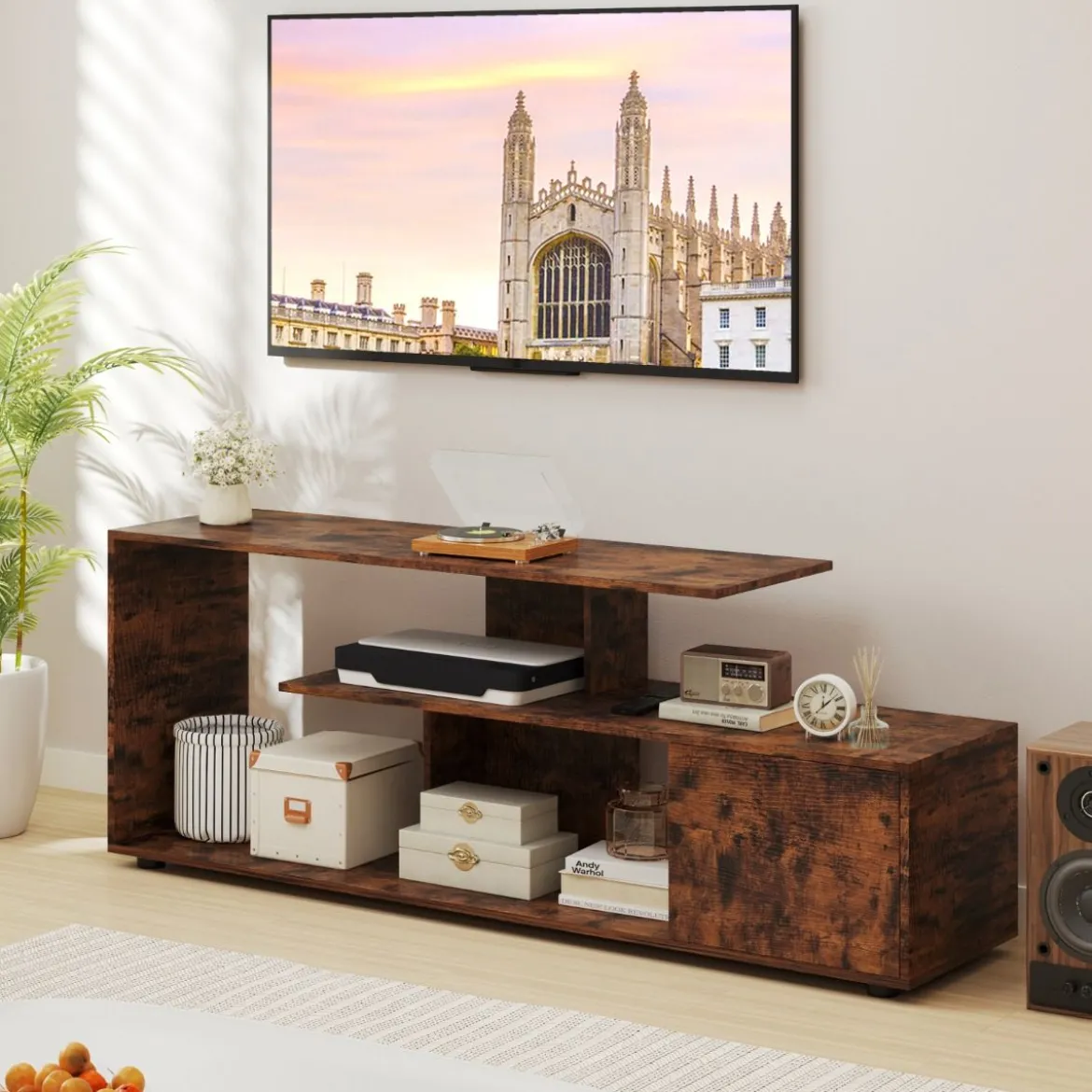 TV-Ständer für Fernseher bis zu 55 Zoll mit Ablageflächen & Schrank TV Schrank Lowboard