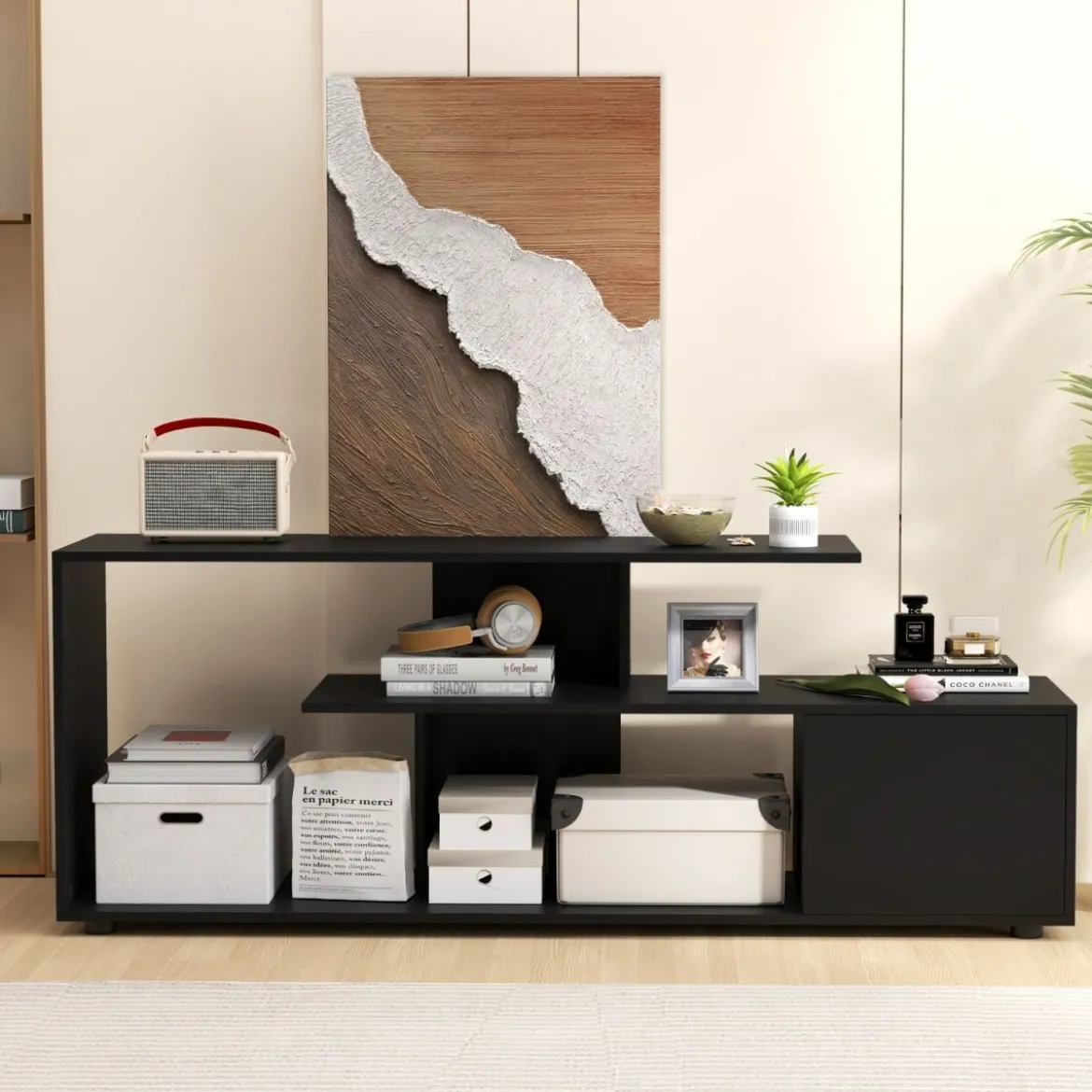 TV-Ständer für Fernseher bis zu 55 Zoll mit Ablageflächen & Schrank TV Schrank Lowboard