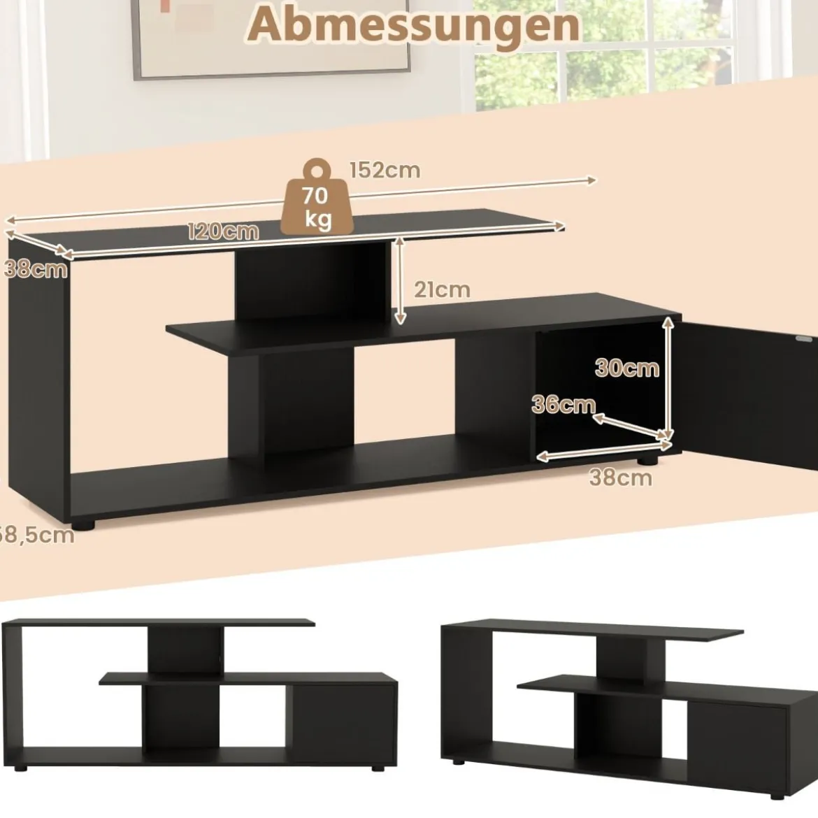 TV-Ständer für Fernseher bis zu 55 Zoll mit Ablageflächen & Schrank TV Schrank Lowboard