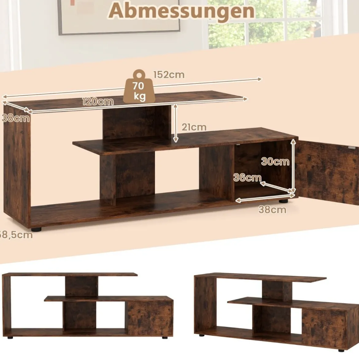 TV-Ständer für Fernseher bis zu 55 Zoll mit Ablageflächen & Schrank TV Schrank Lowboard