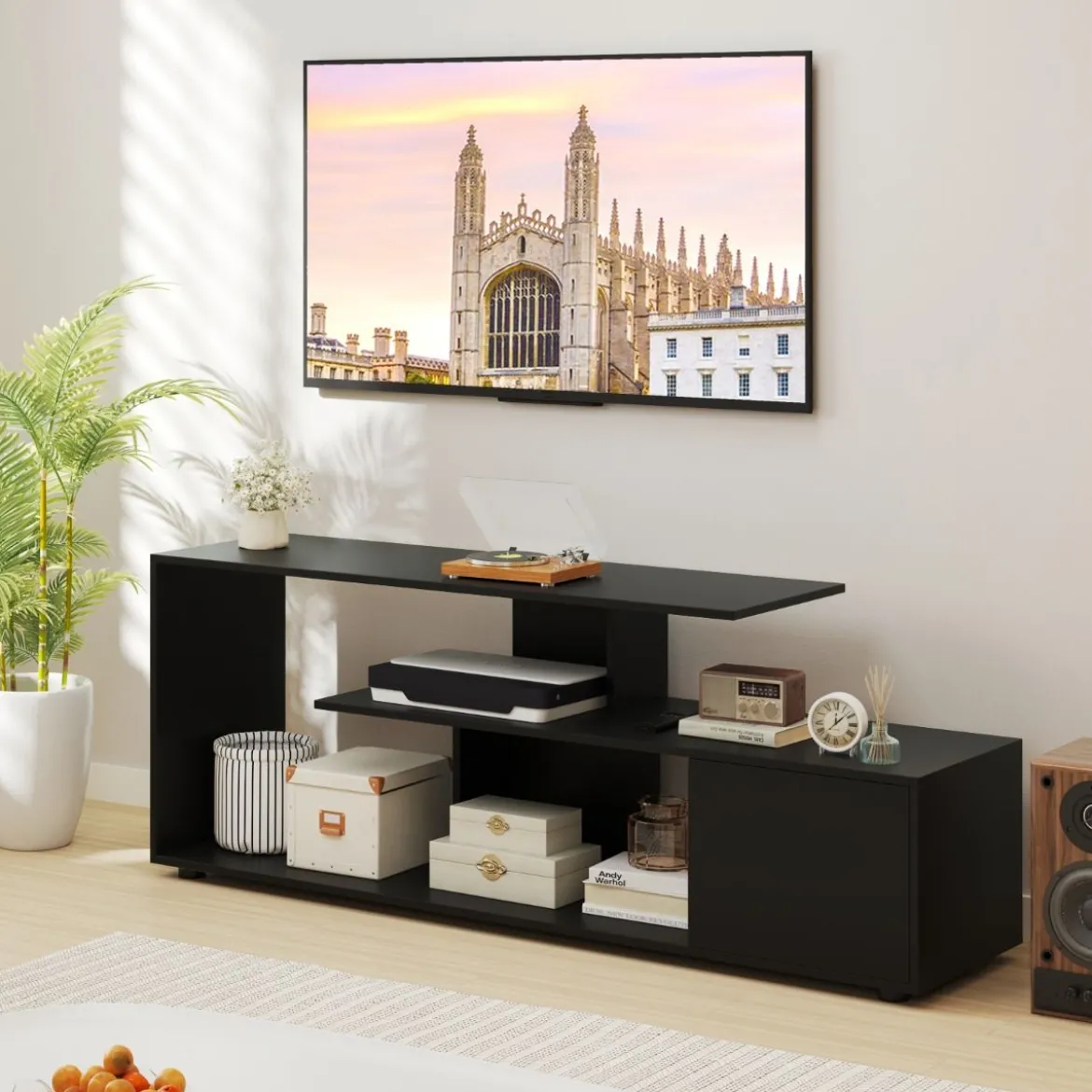 TV-Ständer für Fernseher bis zu 55 Zoll mit Ablageflächen & Schrank TV Schrank Lowboard