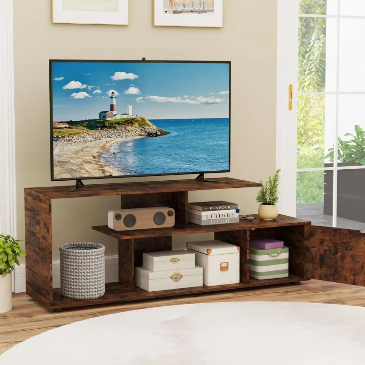 TV-Ständer für Fernseher bis zu 55 Zoll mit Ablageflächen & Schrank TV Schrank Lowboard