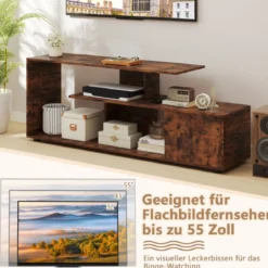 TV-Ständer für Fernseher bis zu 55 Zoll mit Ablageflächen & Schrank TV Schrank Lowboard