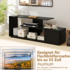 TV-Ständer für Fernseher bis zu 55 Zoll mit Ablageflächen & Schrank TV Schrank Lowboard