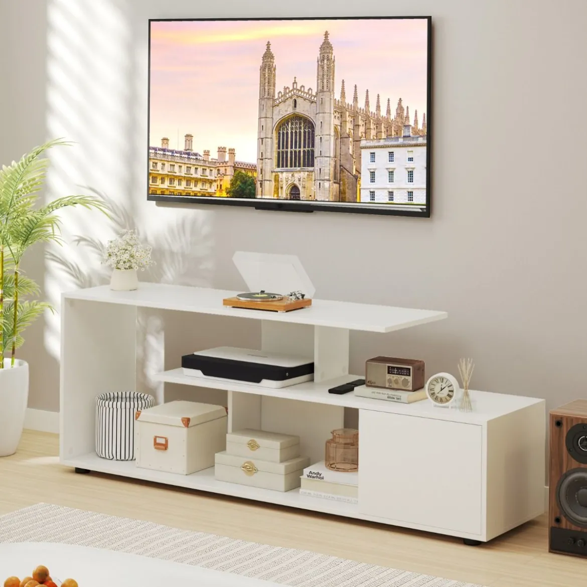 TV-Ständer für Fernseher bis zu 55 Zoll mit Ablageflächen & Schrank TV Schrank Lowboard