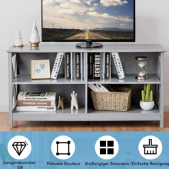 TV-Ständer für TVs 3-stufige Industrielle Kommode für Wohnzimmer 120 x 41 x 60 cm Grau