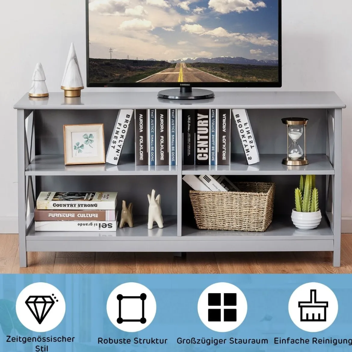 TV-Ständer für TVs 3-stufige Industrielle Kommode für Wohnzimmer 120 x 41 x 60 cm Grau