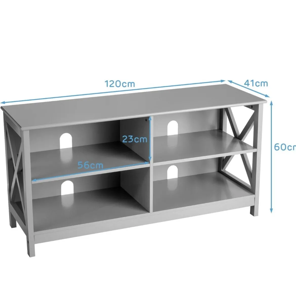TV-Ständer für TVs 3-stufige Industrielle Kommode für Wohnzimmer 120 x 41 x 60 cm Grau